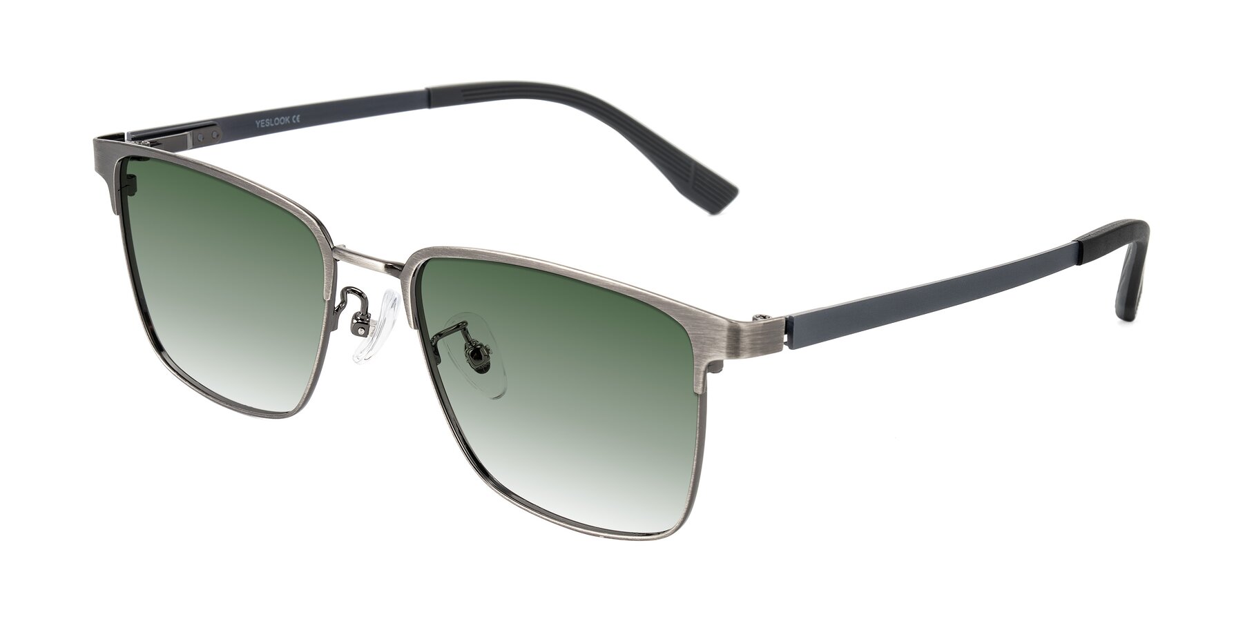 Angle of Rosita in Brushed Silver with Green Gradient Lenses