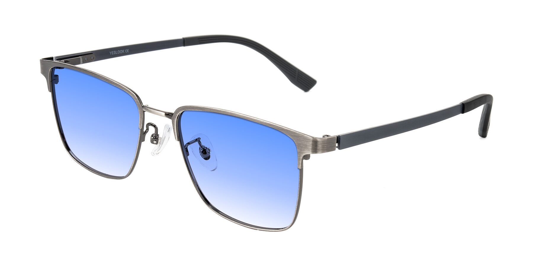 Angle of Rosita in Brushed Silver with Blue Gradient Lenses