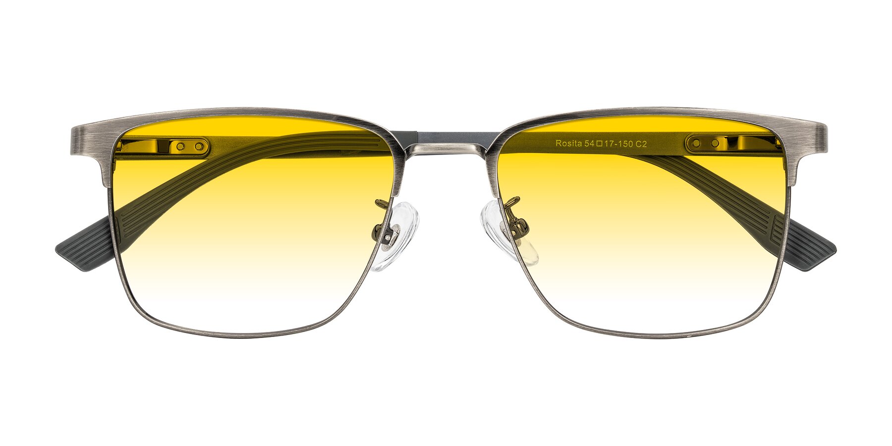 Folded Front of Rosita in Brushed Silver with Yellow Gradient Lenses