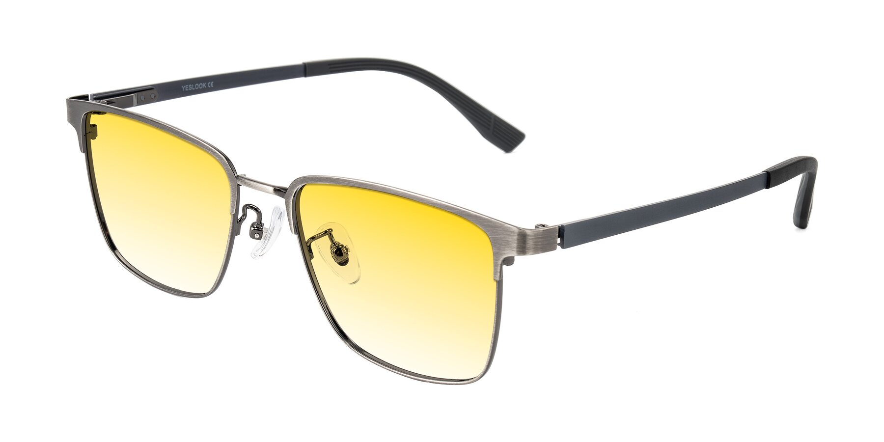Angle of Rosita in Brushed Silver with Yellow Gradient Lenses