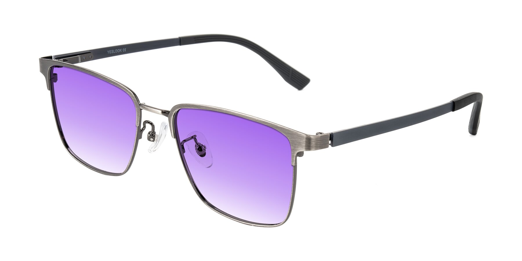Angle of Rosita in Brushed Silver with Purple Gradient Lenses