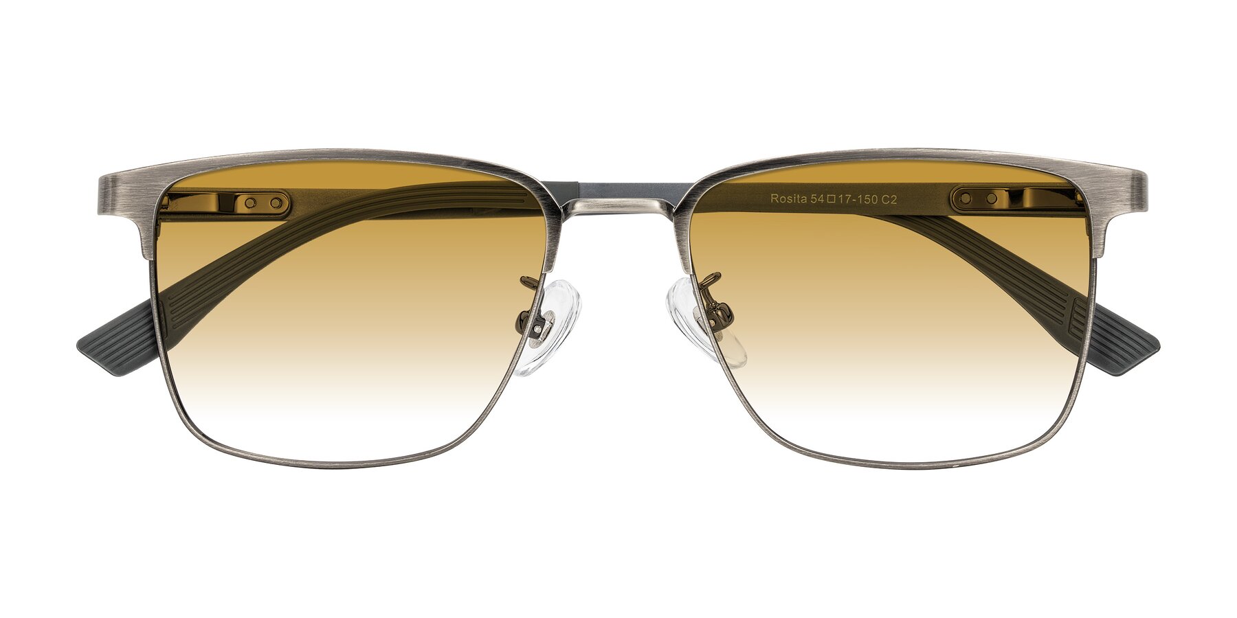 Folded Front of Rosita in Brushed Silver with Champagne Gradient Lenses