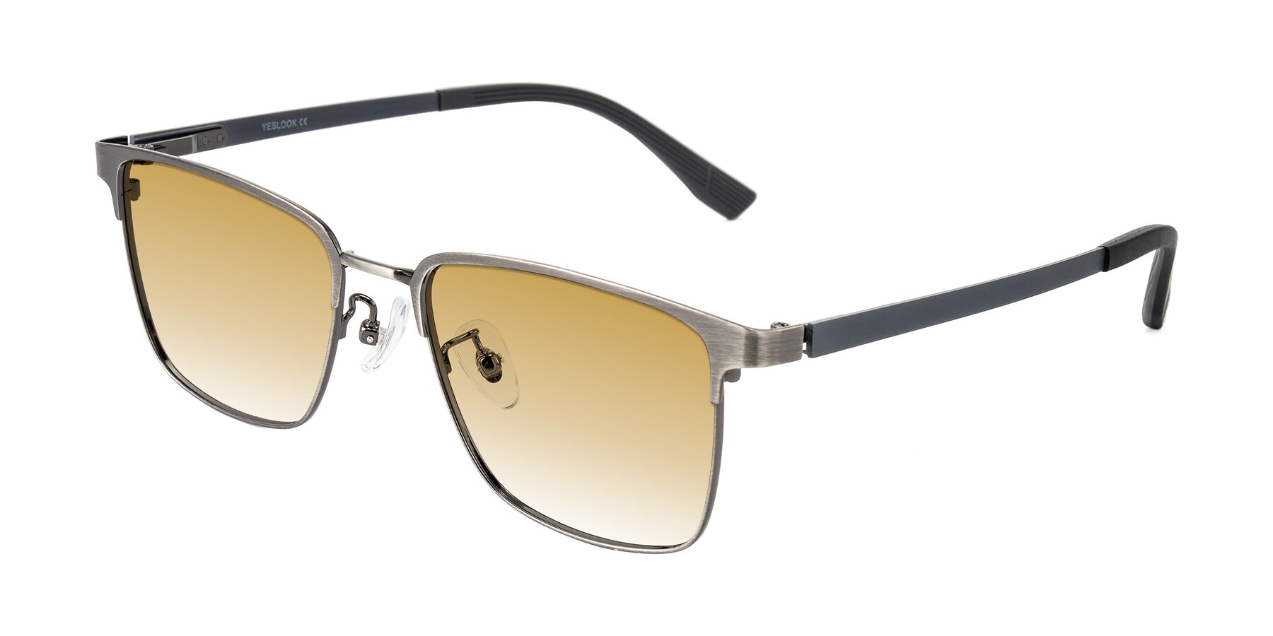 Angle of Rosita in Brushed Silver with Champagne Gradient Lenses