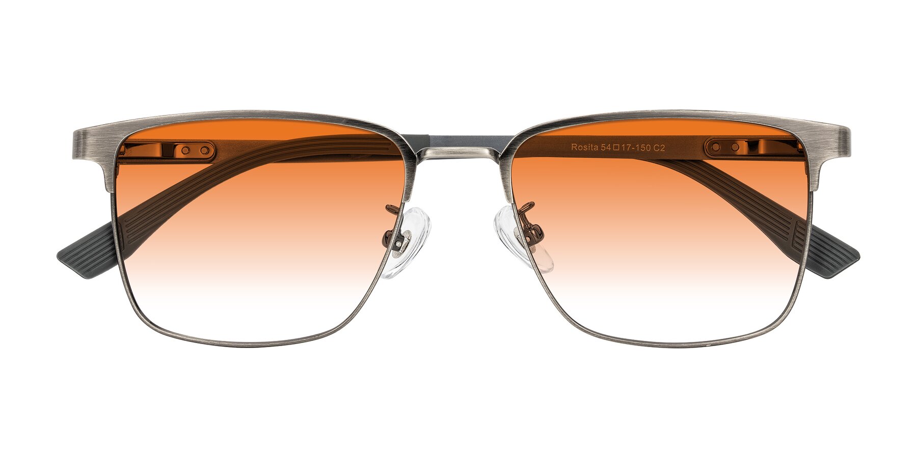 Folded Front of Rosita in Brushed Silver with Orange Gradient Lenses