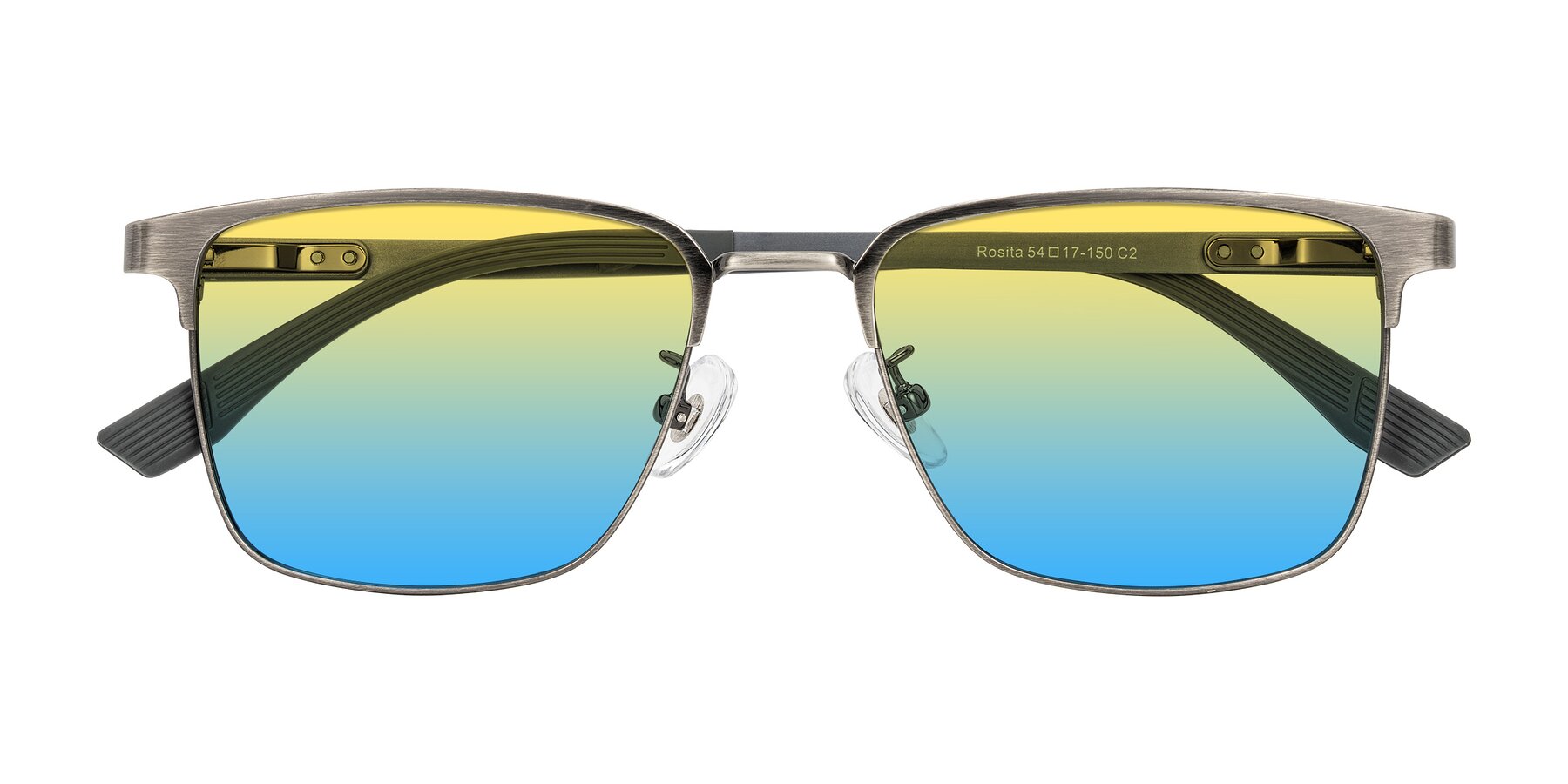 Folded Front of Rosita in Brushed Silver with Yellow / Blue Gradient Lenses