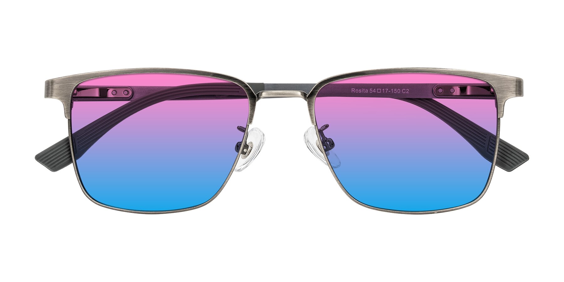 Folded Front of Rosita in Brushed Silver with Pink / Blue Gradient Lenses