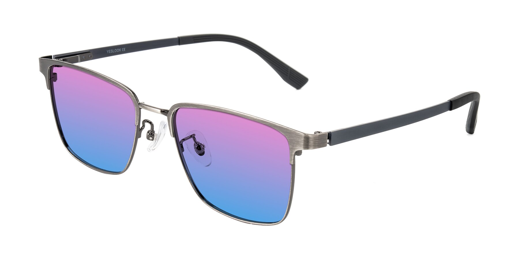 Angle of Rosita in Brushed Silver with Pink / Blue Gradient Lenses