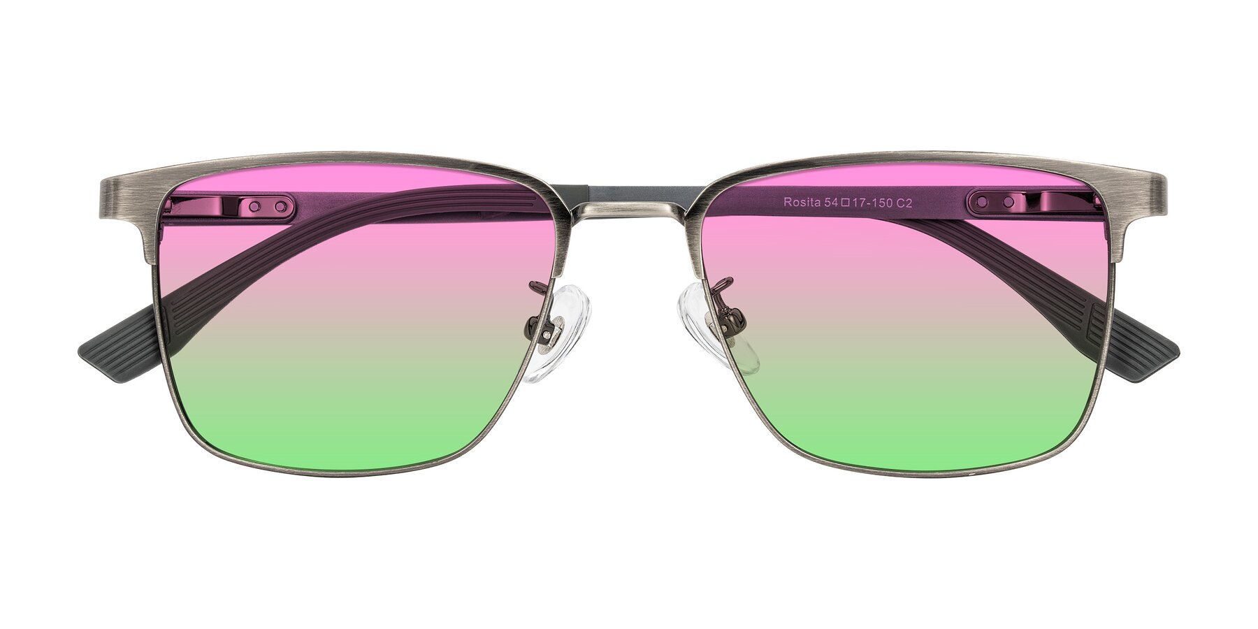 Folded Front of Rosita in Brushed Silver with Pink / Green Gradient Lenses
