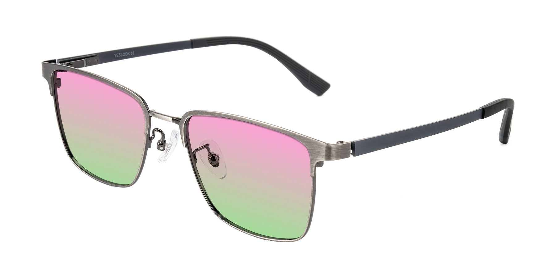 Angle of Rosita in Brushed Silver with Pink / Green Gradient Lenses