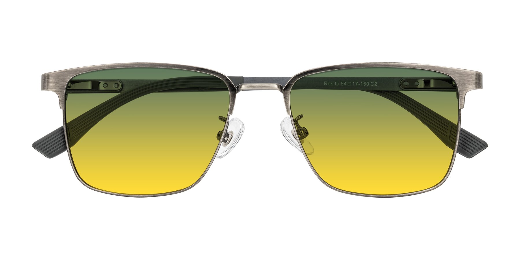 Folded Front of Rosita in Brushed Silver with Green / Yellow Gradient Lenses