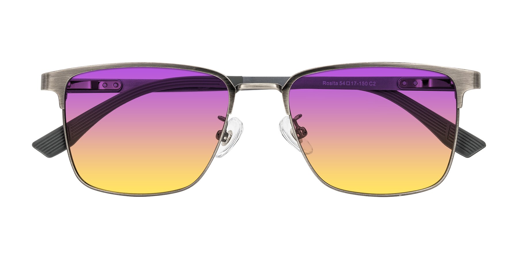 Folded Front of Rosita in Brushed Silver with Purple / Yellow Gradient Lenses