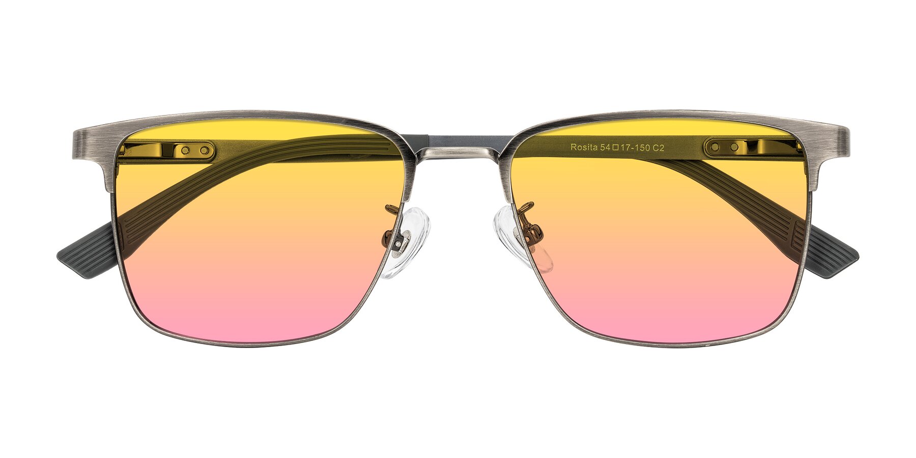 Folded Front of Rosita in Brushed Silver with Yellow / Pink Gradient Lenses