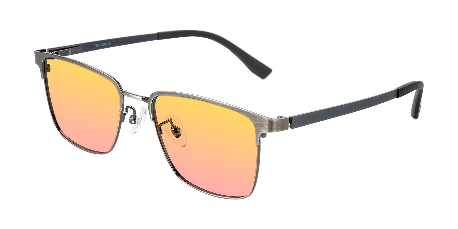Angle of Rosita in Brushed Silver with Yellow / Pink Gradient Lenses