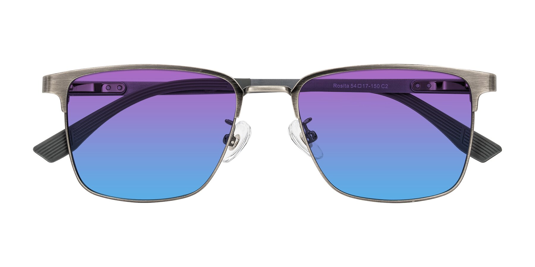 Folded Front of Rosita in Brushed Silver with Purple / Blue Gradient Lenses