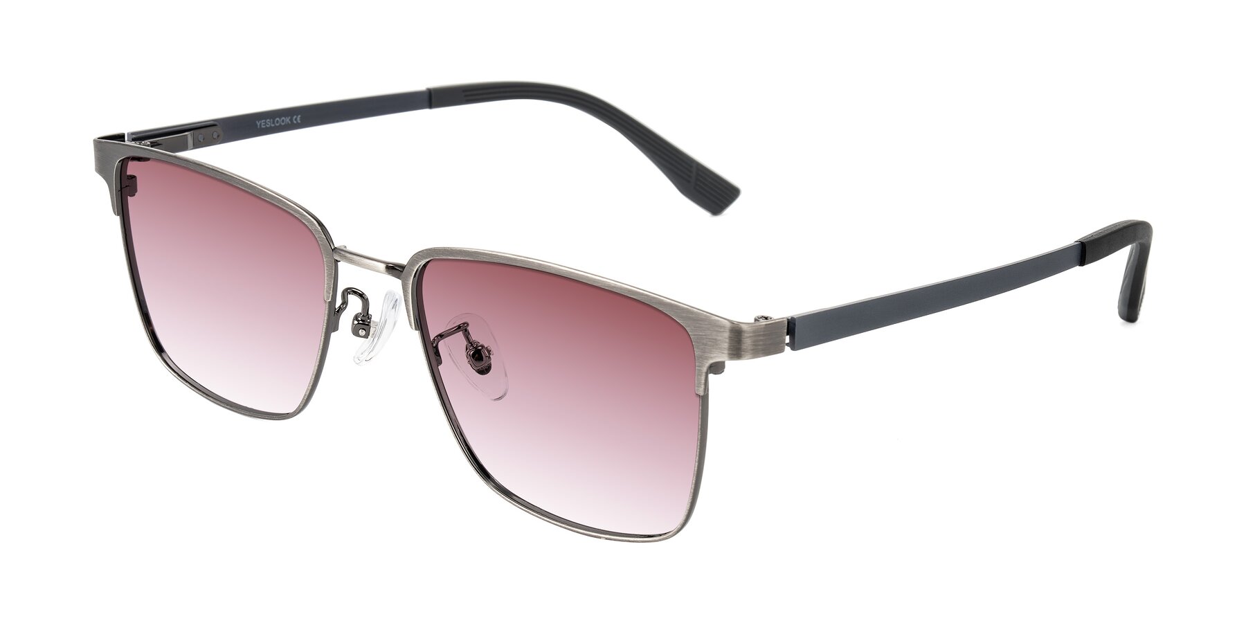 Angle of Rosita in Brushed Silver with Garnet Gradient Lenses