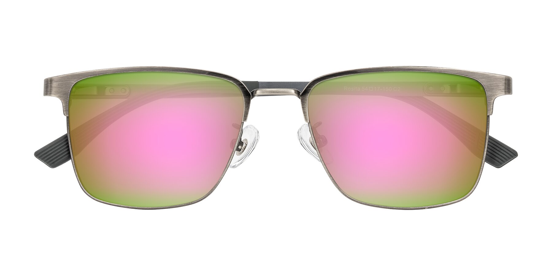 Folded Front of Rosita in Brushed Silver with Pink Mirrored Lenses
