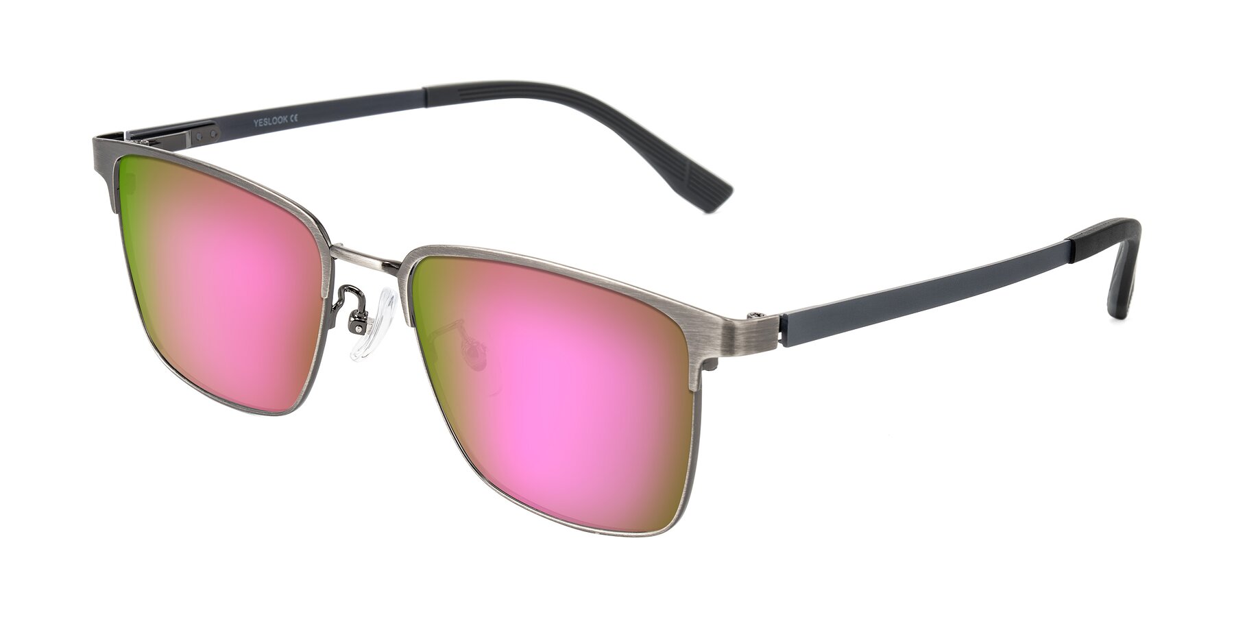 Angle of Rosita in Brushed Silver with Pink Mirrored Lenses