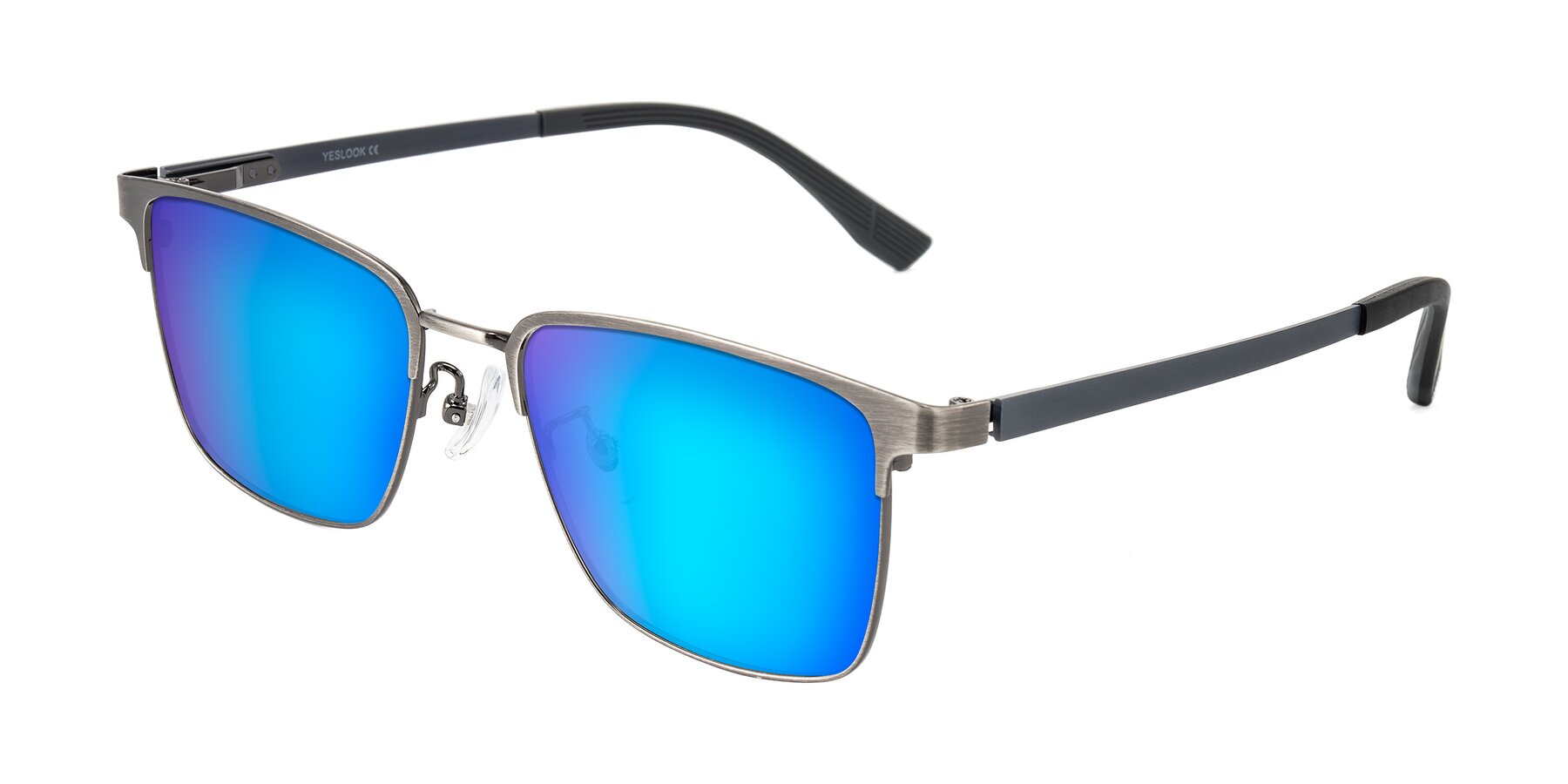 Angle of Rosita in Brushed Silver with Blue Mirrored Lenses