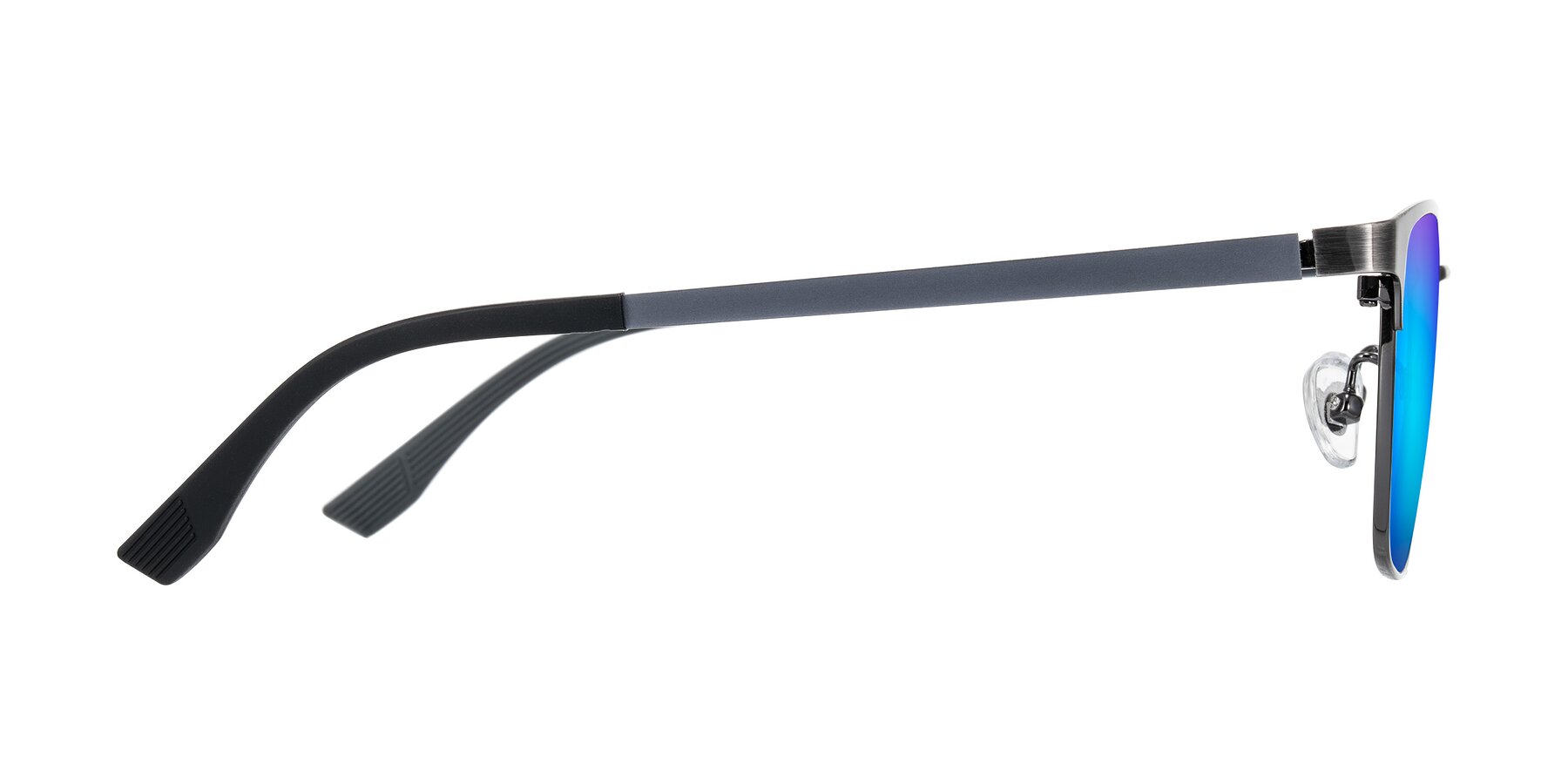 Side of Rosita in Brushed Silver with Blue Mirrored Lenses