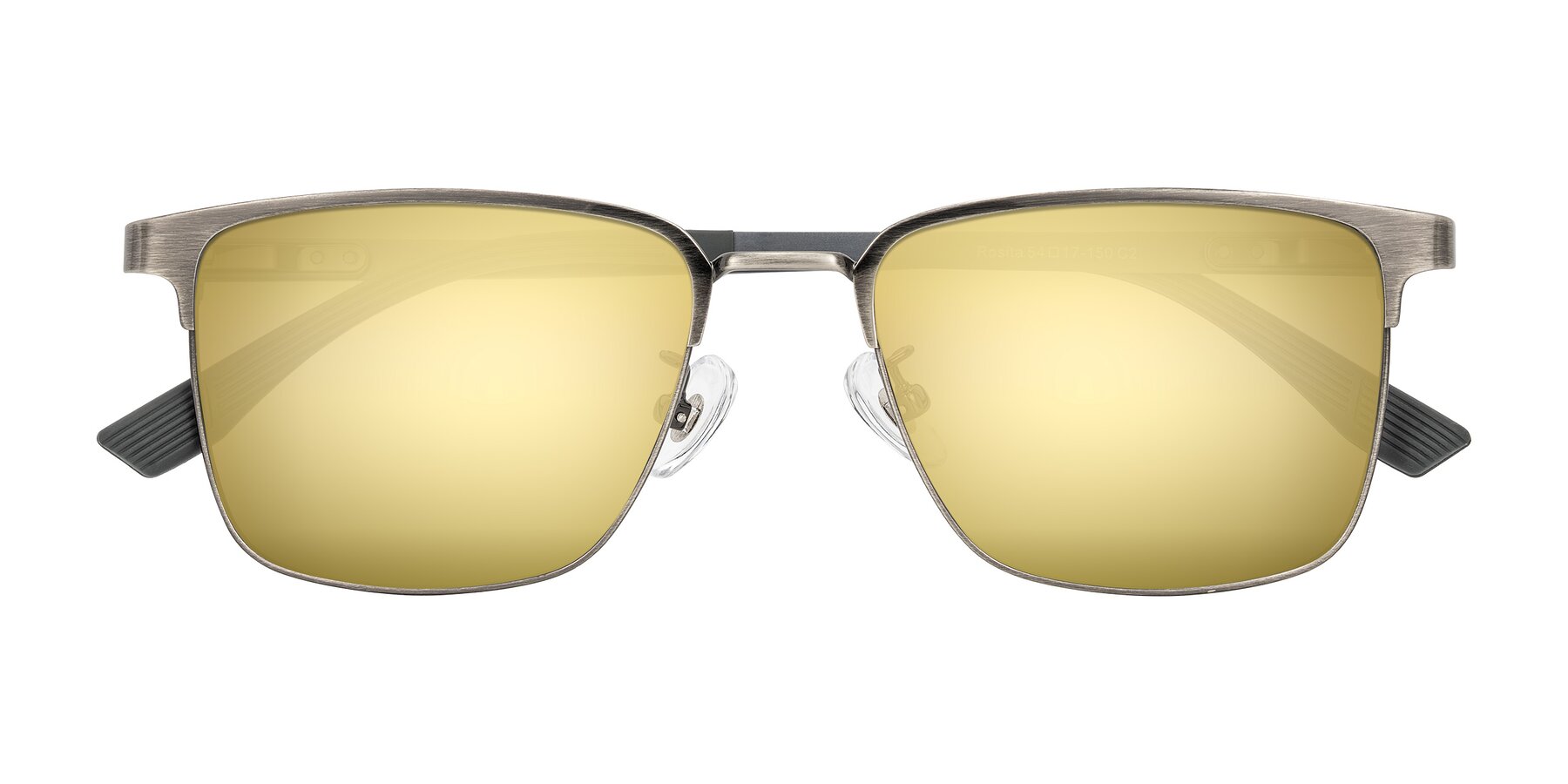 Folded Front of Rosita in Brushed Silver with Gold Mirrored Lenses
