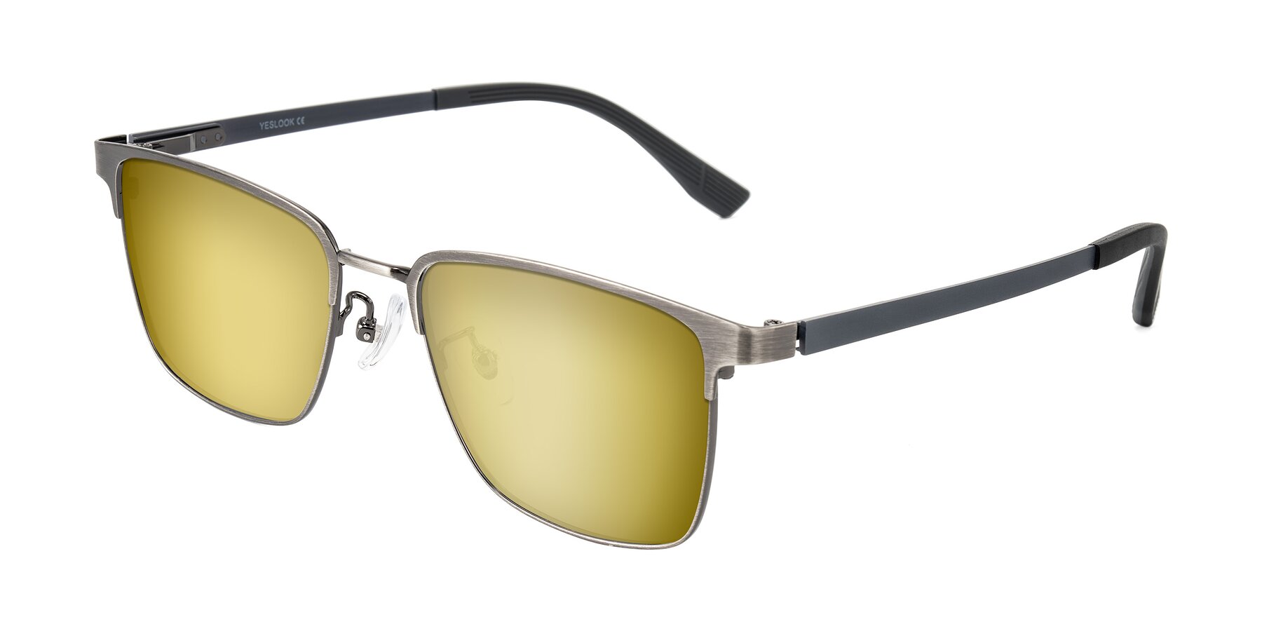 Angle of Rosita in Brushed Silver with Gold Mirrored Lenses