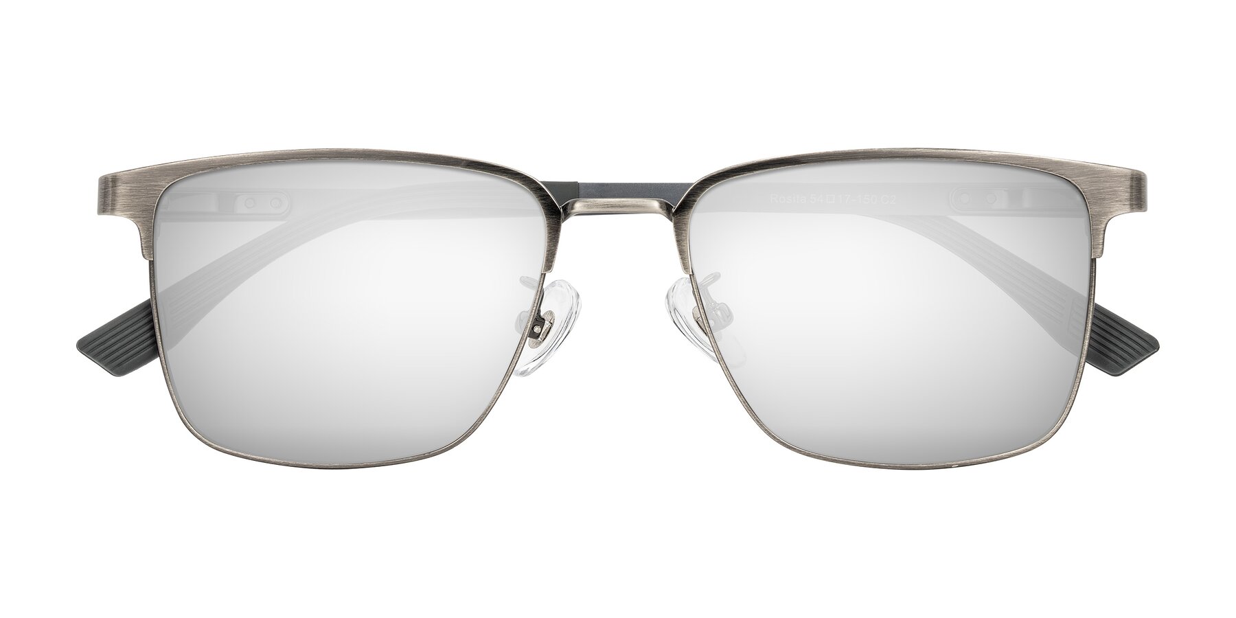 Folded Front of Rosita in Brushed Silver with Silver Mirrored Lenses