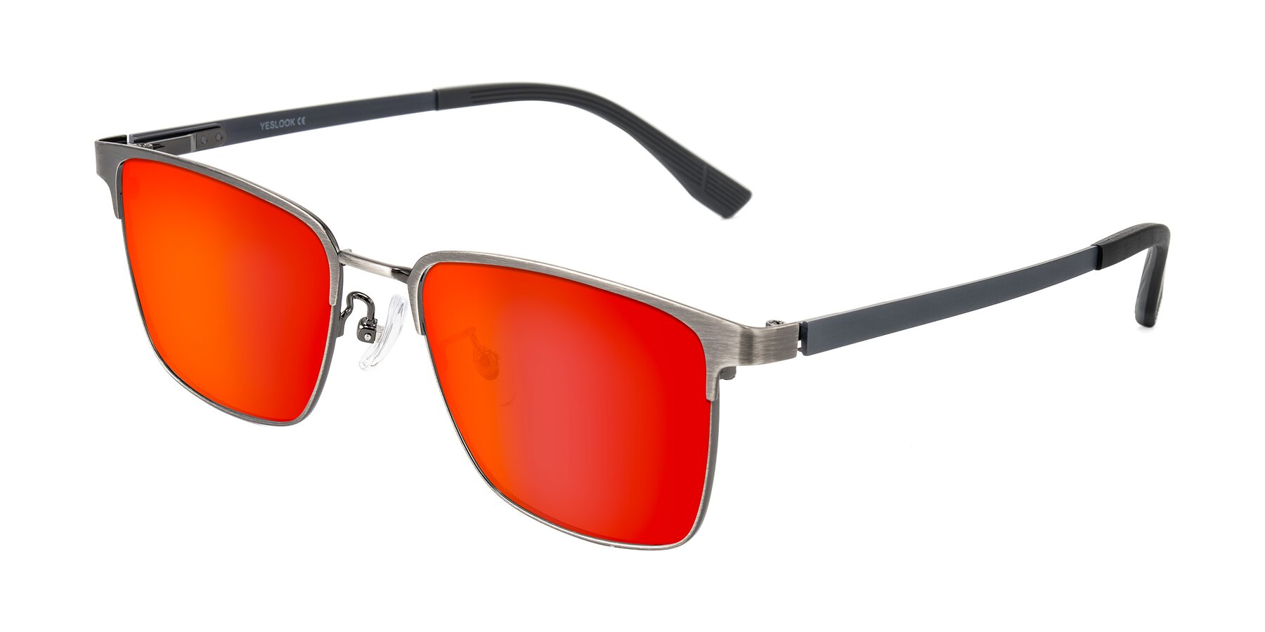 Angle of Rosita in Brushed Silver with Red Gold Mirrored Lenses
