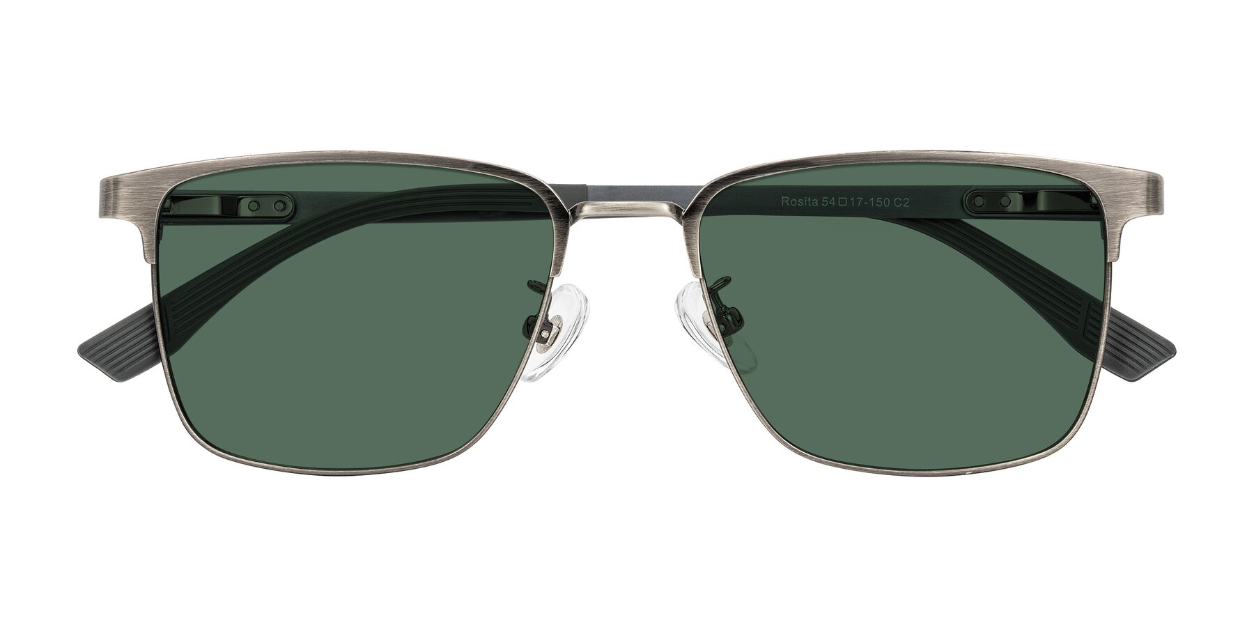 Folded Front of Rosita in Brushed Silver with Green Polarized Lenses