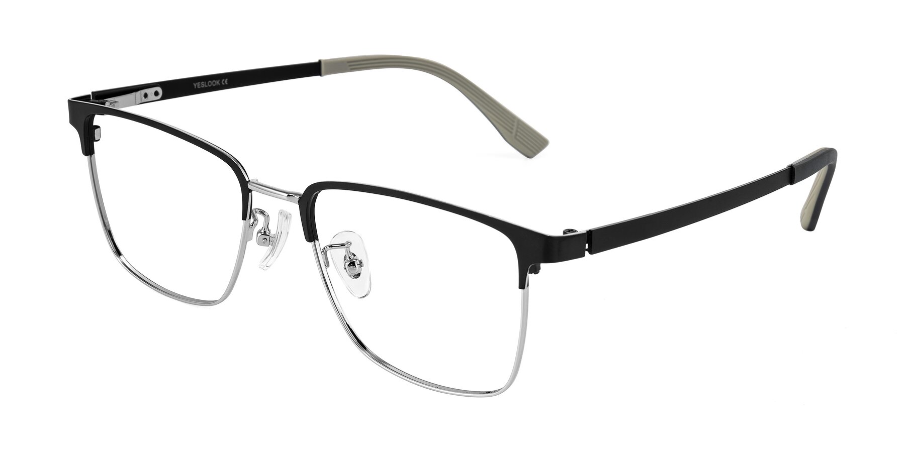 Angle of Rosita in Black/Silver with Clear Eyeglass Lenses