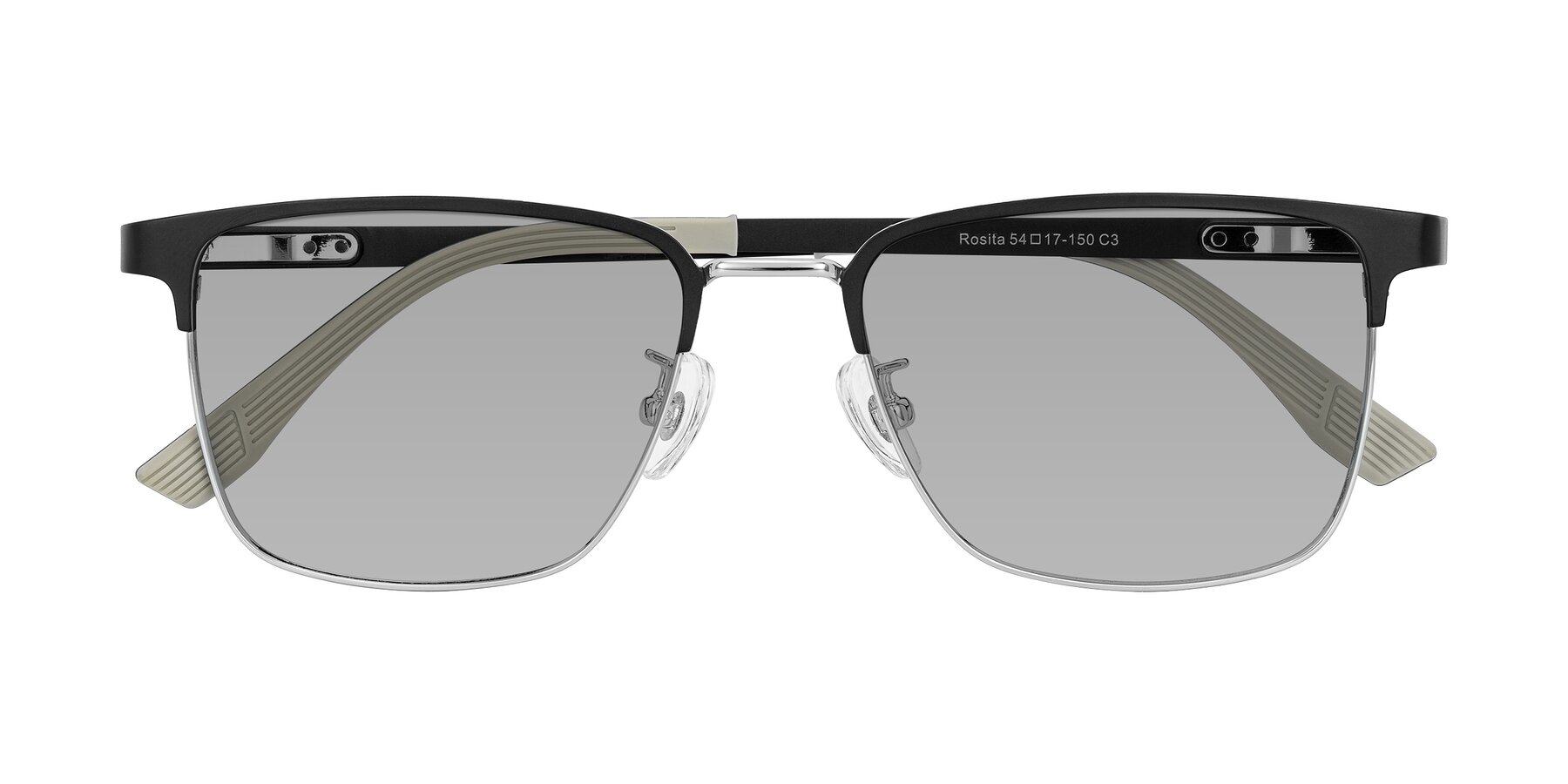 Folded Front of Rosita in Black/Silver with Light Gray Tinted Lenses