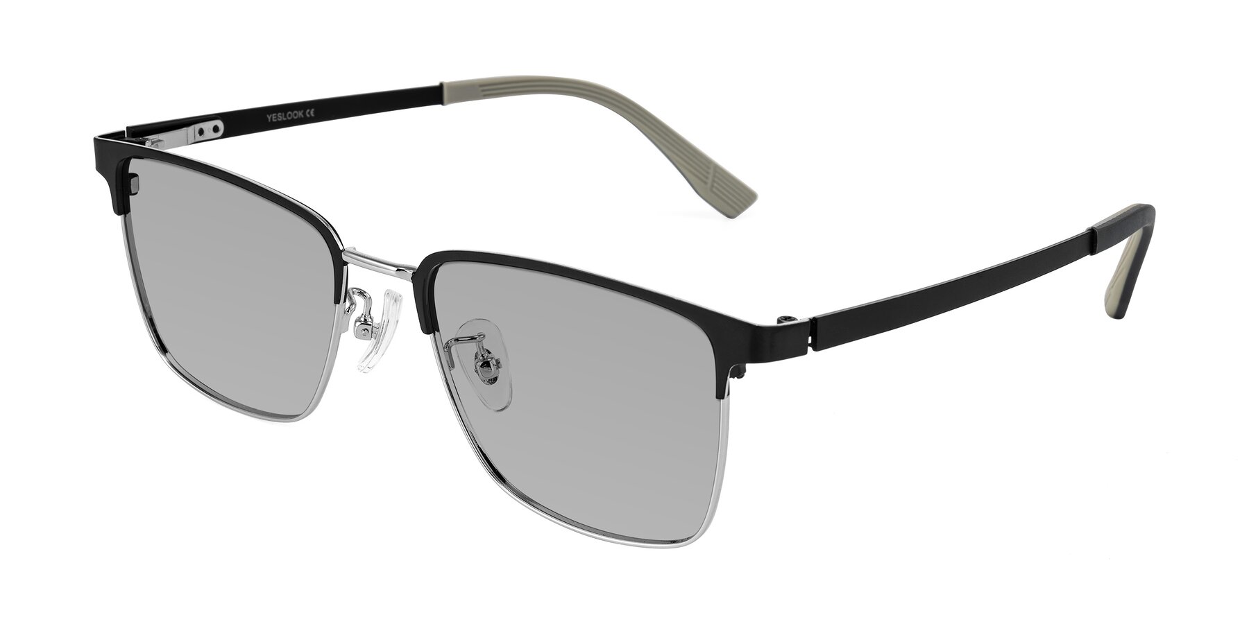 Angle of Rosita in Black/Silver with Light Gray Tinted Lenses
