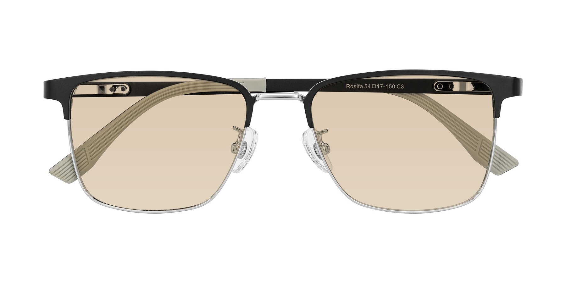 Folded Front of Rosita in Black/Silver with Light Brown Tinted Lenses