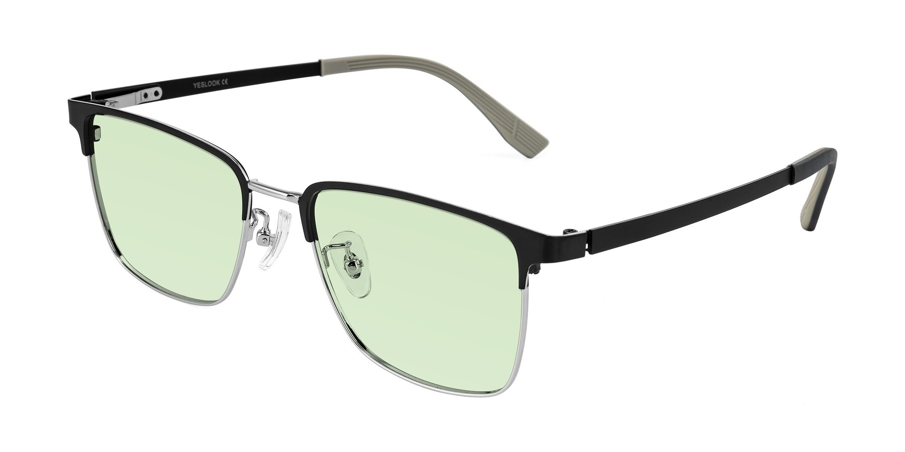 Angle of Rosita in Black/Silver with Light Green Tinted Lenses