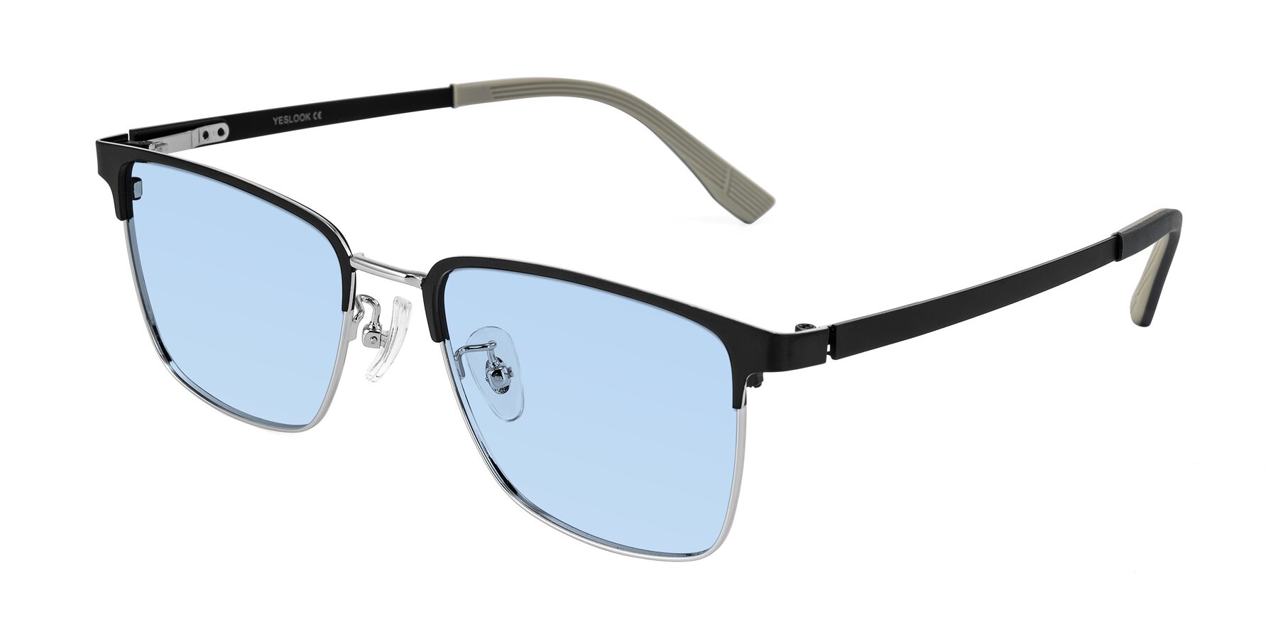 Angle of Rosita in Black/Silver with Light Blue Tinted Lenses