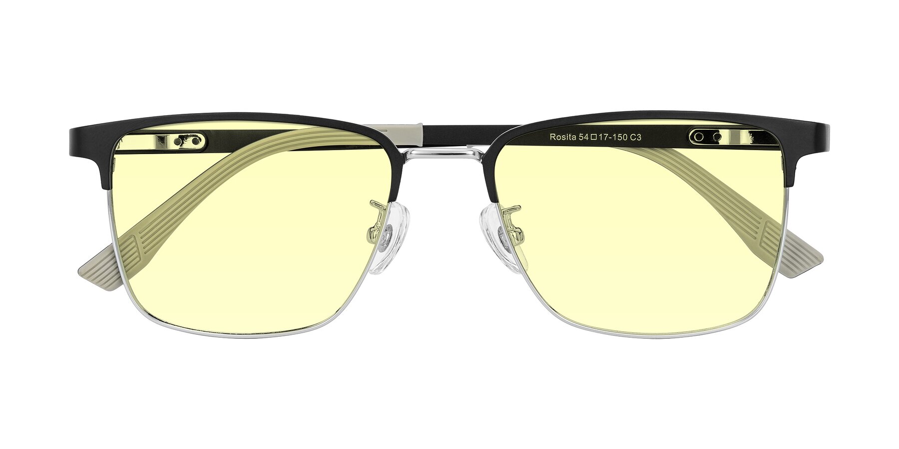 Folded Front of Rosita in Black/Silver with Light Yellow Tinted Lenses
