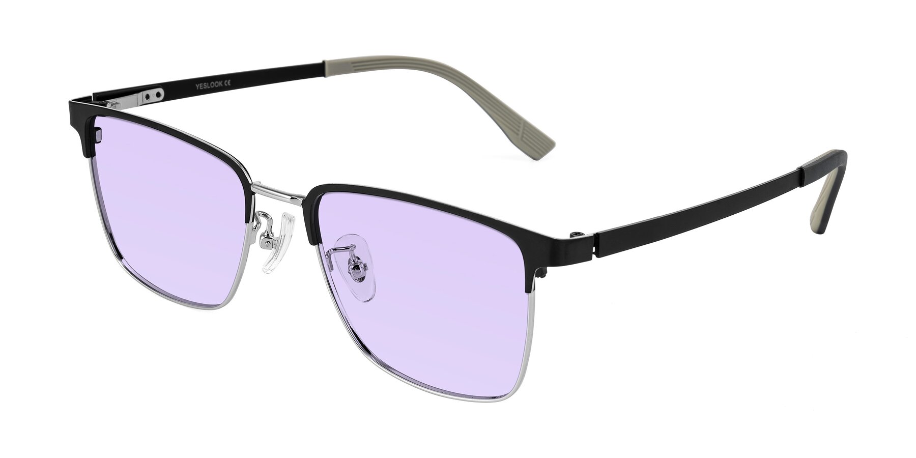 Angle of Rosita in Black/Silver with Light Purple Tinted Lenses