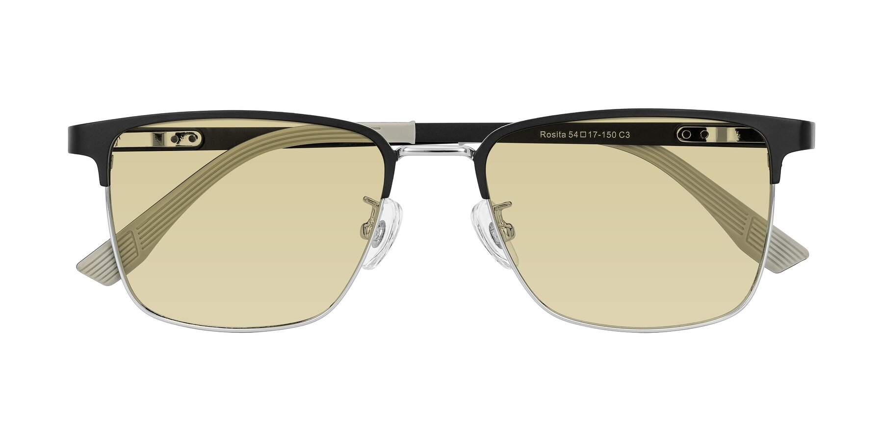Folded Front of Rosita in Black/Silver with Light Champagne Tinted Lenses