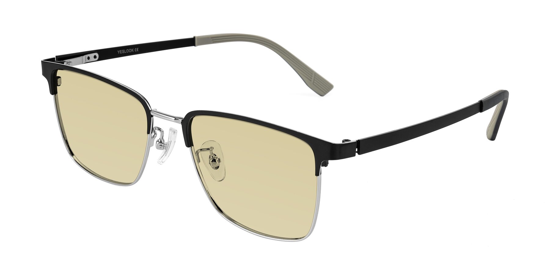 Angle of Rosita in Black/Silver with Light Champagne Tinted Lenses
