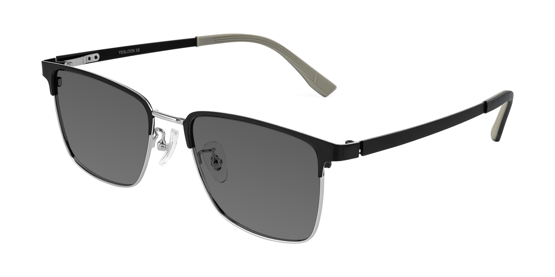 Angle of Rosita in Black/Silver with Medium Gray Tinted Lenses