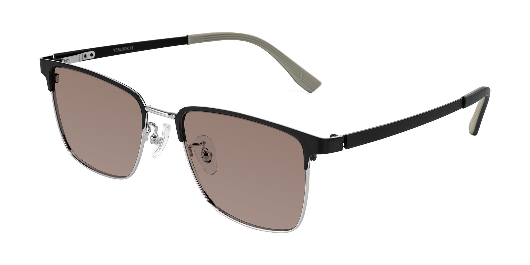 Angle of Rosita in Black/Silver with Medium Brown Tinted Lenses