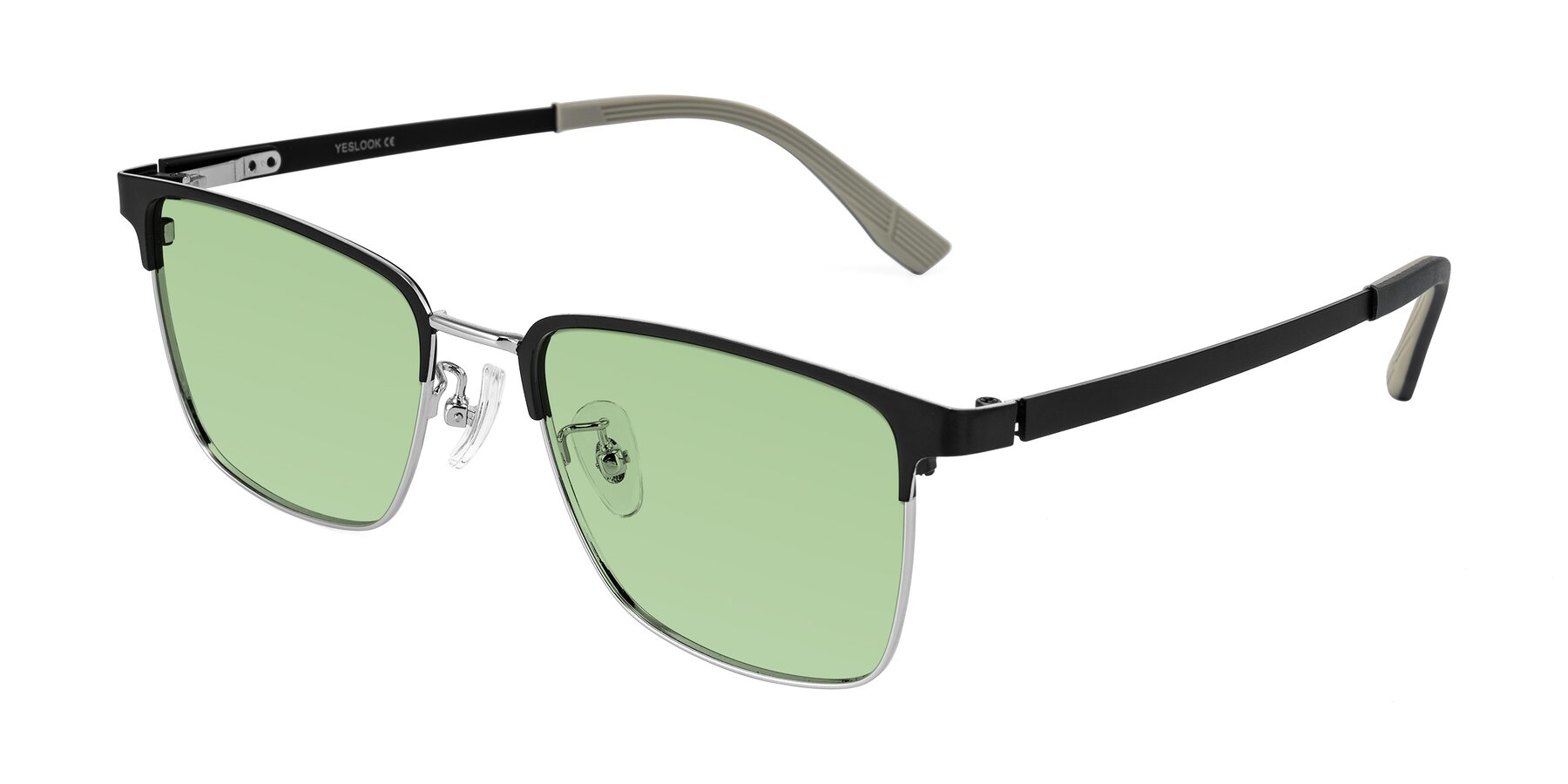 Angle of Rosita in Black/Silver with Medium Green Tinted Lenses