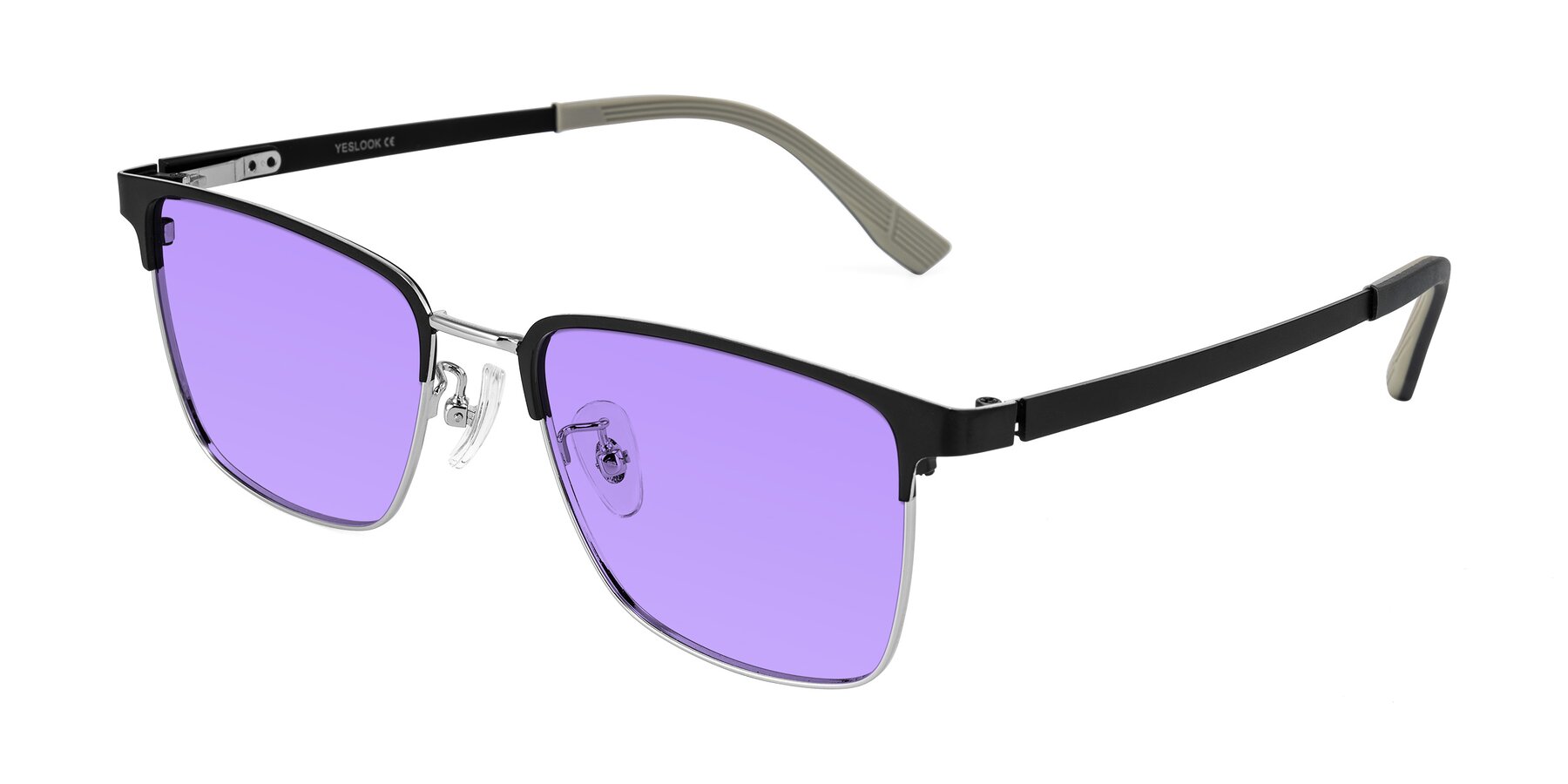 Angle of Rosita in Black/Silver with Medium Purple Tinted Lenses