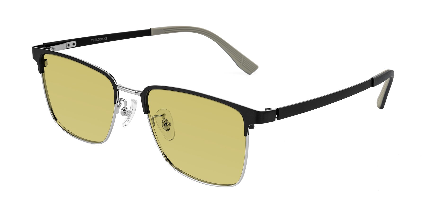 Angle of Rosita in Black/Silver with Medium Champagne Tinted Lenses