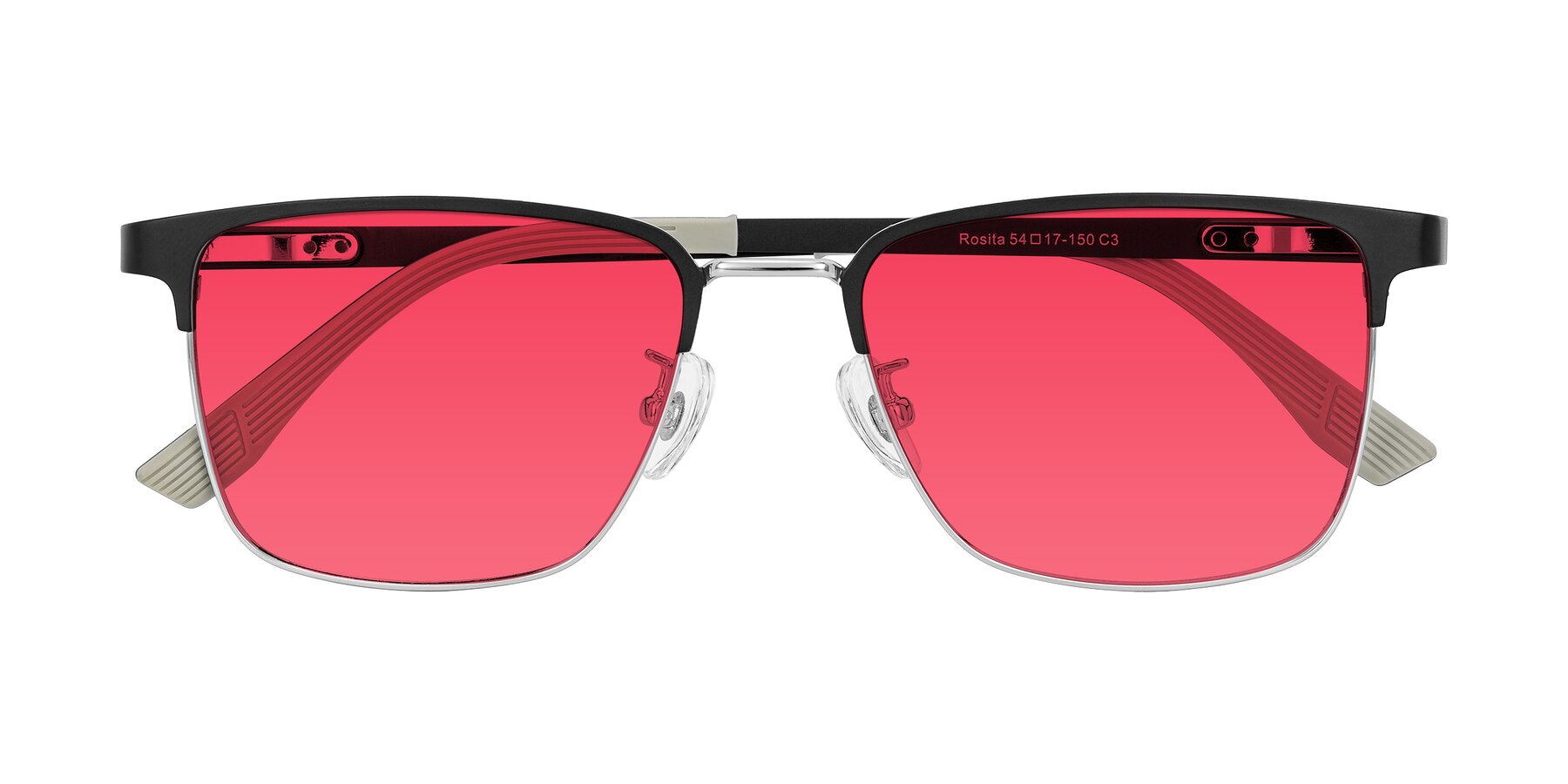 Folded Front of Rosita in Black/Silver with Red Tinted Lenses