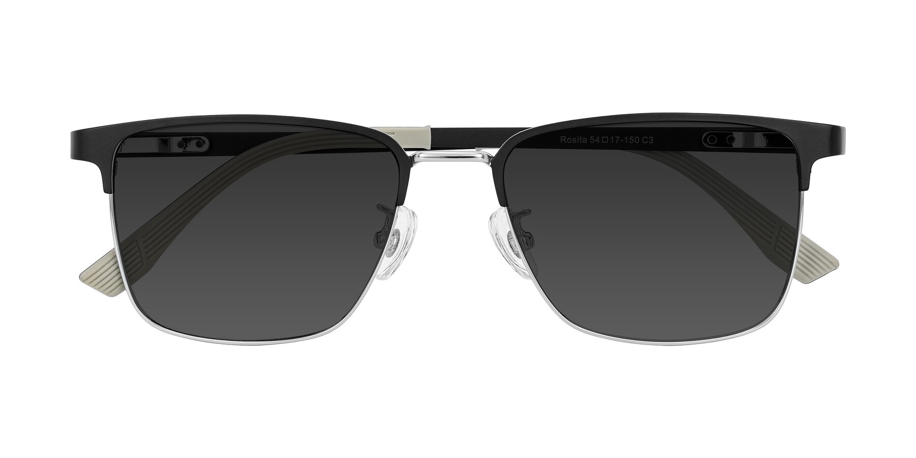 Folded Front of Rosita in Black/Silver with Gray Tinted Lenses
