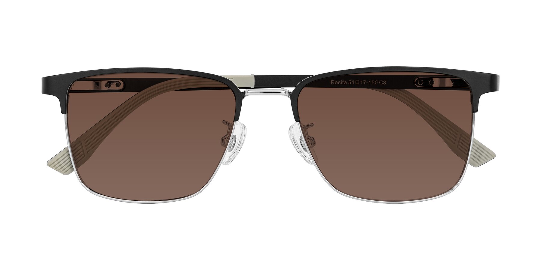 Folded Front of Rosita in Black/Silver with Brown Tinted Lenses