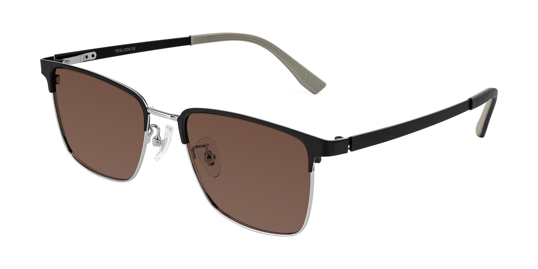 Angle of Rosita in Black/Silver with Brown Tinted Lenses