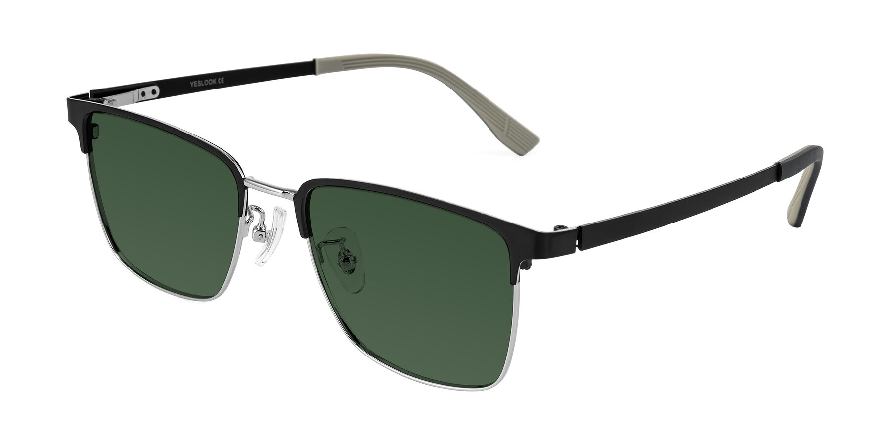 Angle of Rosita in Black/Silver with Green Tinted Lenses