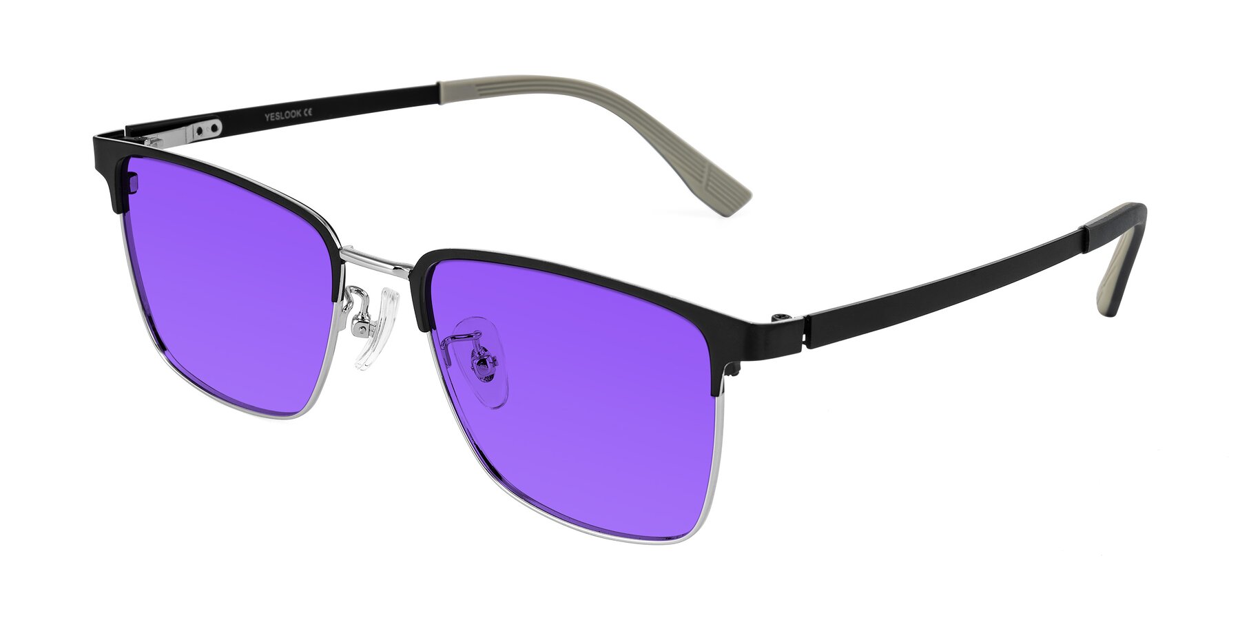 Angle of Rosita in Black/Silver with Purple Tinted Lenses