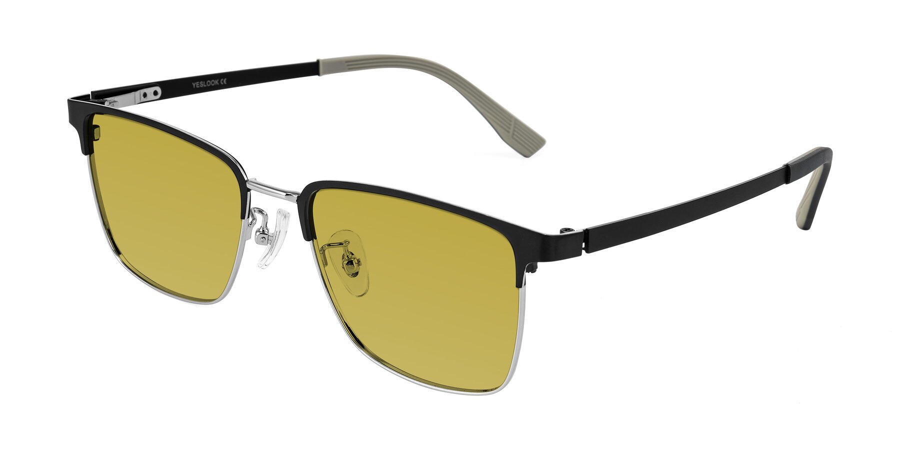 Angle of Rosita in Black/Silver with Champagne Tinted Lenses